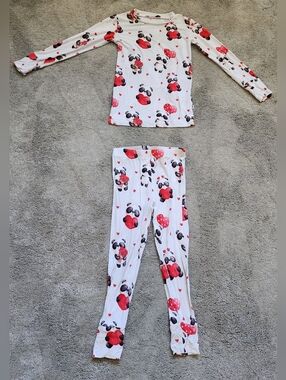 Panda Love Bums and Roses Bamboo White & Red Panda Heart Kids Pajama Set